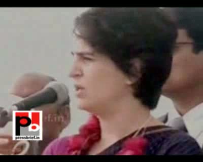 Priyanka Gandhi Vadra is addressing an election meeting at Bachhrawa in Raebareli UP as part of her Congress campaign in Uttar Pradesh on Monday. She requested people to support Congress and elect the Congress candidates for strengthening the hands of Con