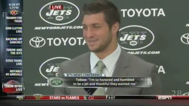 Tim Tebow Saying "Exciting" In His First Jets Press Conference video