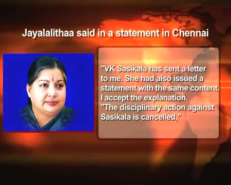 Jaya revokes expulsion of Sasikala