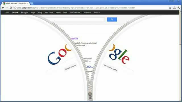 Google honors Gideon Sundback with a really funny doodle (April 24, 2012)