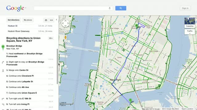 Biking Directions in Google Maps