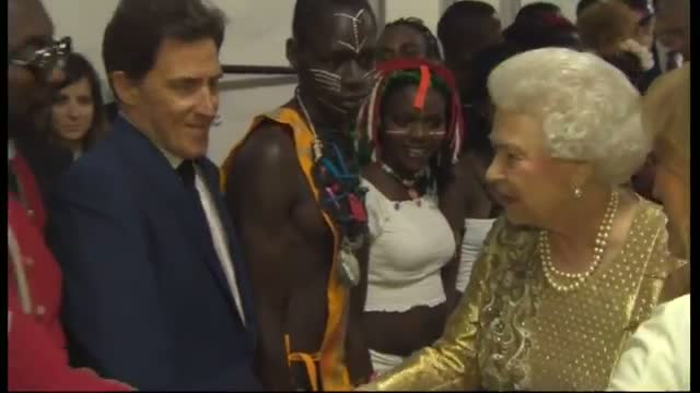 The Queen meets Cheryl Cole and Peter Kay backstage at Diamond Jubilee concert