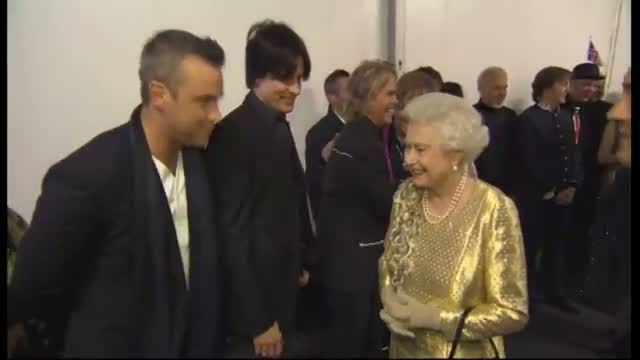 Elton John and the Queen poke fun at Gary Barlow backstage at the Diamond Jubilee concert