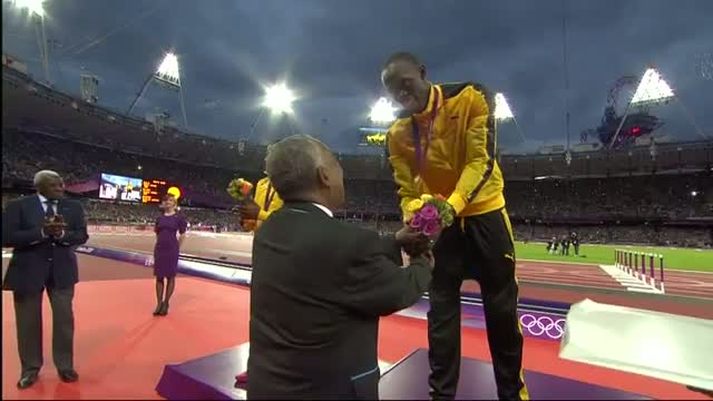 Athletics Men's 100m Medal Ceremony - Usain Bolt - London 2012 Olympic Games