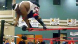 Fat Wrestler Backflips Off The Ropes