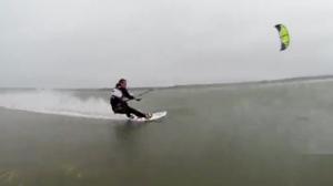 Kite Boarder Surfs During Hurricane Sandy
