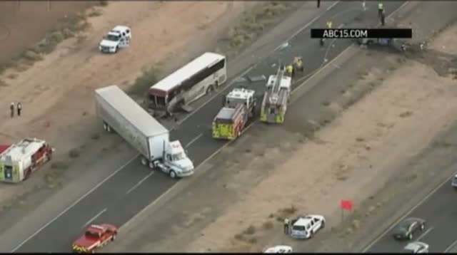 Raw - Charter Bus, Truck Crash in Arizona