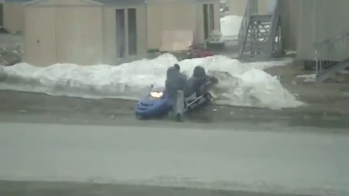 Drunk Guy On a Snowmobile Fail