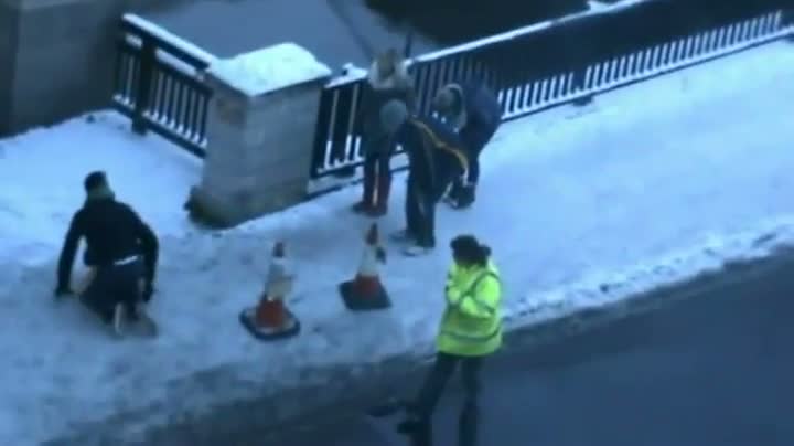 Icy Sidewalk Owns Multiple People