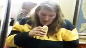 Tired Woman Eats Hot Dog