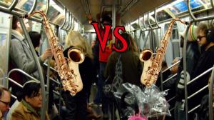 Saxaphone Battle On NYC Subway