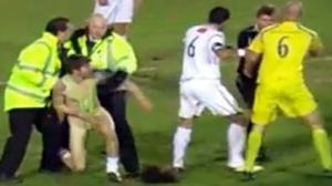 Footballer Wrestles Streaker in Borat Mankini