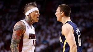 NBA: The Birdman blocks Hansbrough's shot into the crowd!