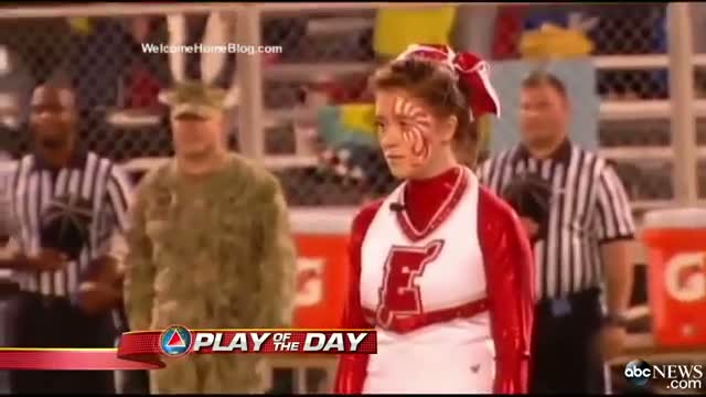 Soldier Surprises Daughter at Pep Rally: High School Cheerleader Surprised by Navy Father