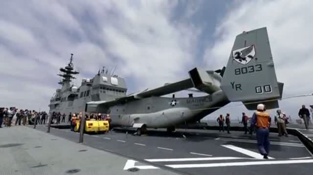 Marines Land Osprey on Japanese Ship