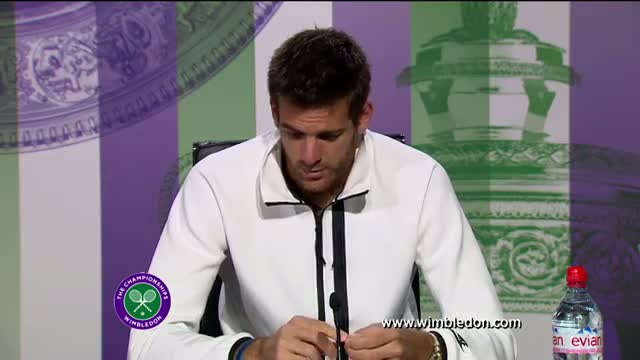 Juan Martin Del Potro reacts to quarter-final win at Wimbledon 2013