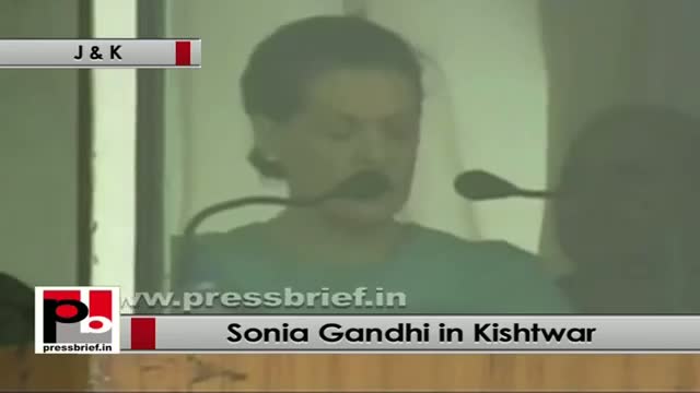 Sonia Gandhi in Kishtwar, Jammu Kashmir at the launch of 850 MW power project