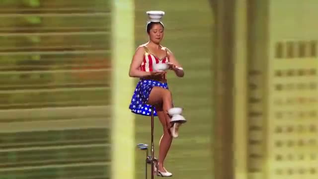 Red Panda - Act Juggles Rings and Tosses 5 Bowls On Her Head - America's Got Talent Semi-Finals 2013