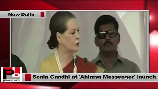 Sonia Gandhi speaks after the launch of Ahimsa Messenger in New Delhi