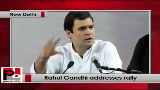 Rahul Gandhi addresses the function to award freehold rights in 45 Delhi resettlement colonies