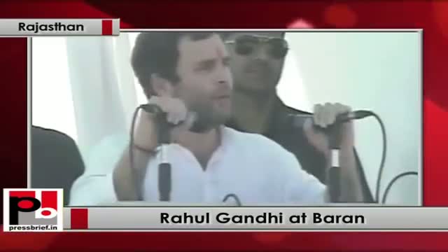 Congress vice-resident Rahul Gandhi speaks at a massive rally in Baran, Rajasthan