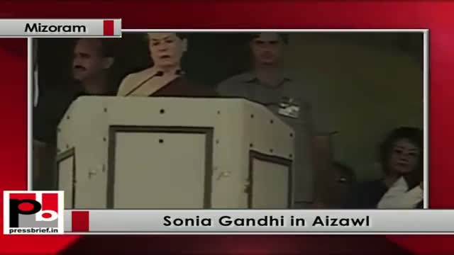 Sonia Gandhi in Aiizawl (Mizoram) addresses a public meeting