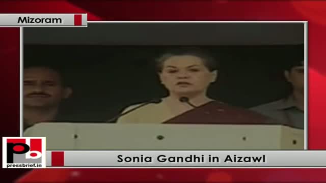 Sonia Gandhi in Mizoram enlists development works done by the Congress Govt