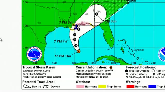 Tropical Storm Karen churns toward Gulf Coast
