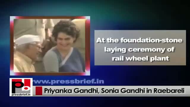 Priyanka Gandhi in Raebareli at the foundation-stone ceremony of rail wheel plant at Lalganj