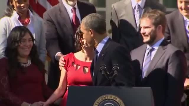 Woman Nearly Faints During Obama Remarks