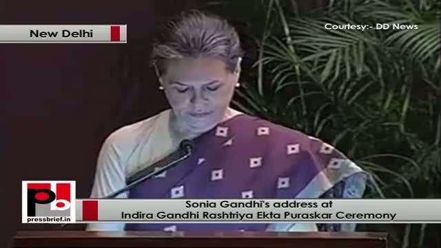 Sonia Gandhi at Indira Gandhi National Integration Award function warns against divisive forces