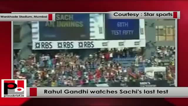 Rahul Gandhi watches Sachin's last test match at Wankhade stadium, Mumbai