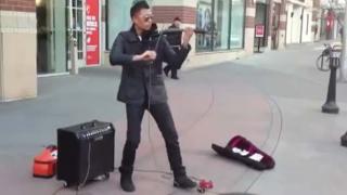 Amazing Street Performer With Violin And Looping Pedal...
