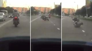 Cocky Motorbike Rider Overtakes Car And Makes A Fool of Himself!