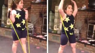 Little Girl Owns Herself With An Exercise Band