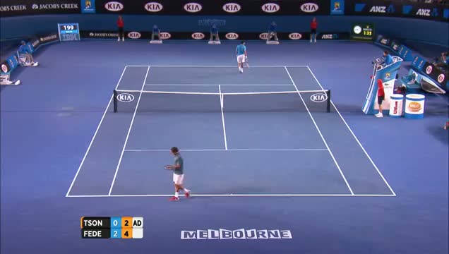 Federer ball kid catch (again) - 2014 Australian Open