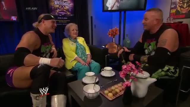 Betty White encounters The New Age Outlaws: WWE Raw, Feb. 10, 2014