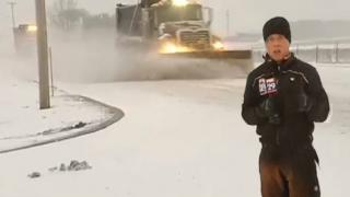 Reporter Goes Up Against Snow Plow