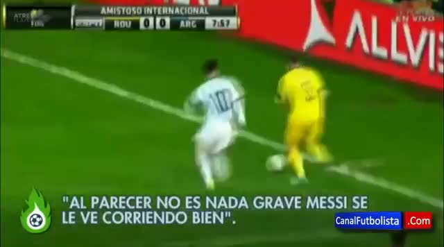 Messi vomitando durante el Rumania vs Argentina - Amistoso Internacional 2014