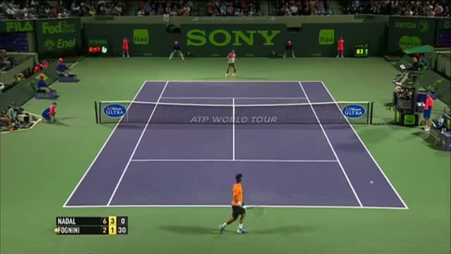 Rafael Nadal Hits Hot Shot Against Fognini Miami 2014 (Tennis Video)