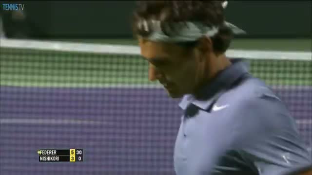Federer Rips Backhand Hot Shot Against Nishikori in Miami (Tennis Video)