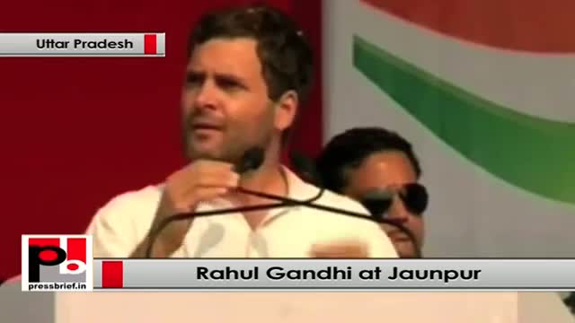 Rahul Gandhi addresses a rally in Jaunpur, Uttar Pradesh