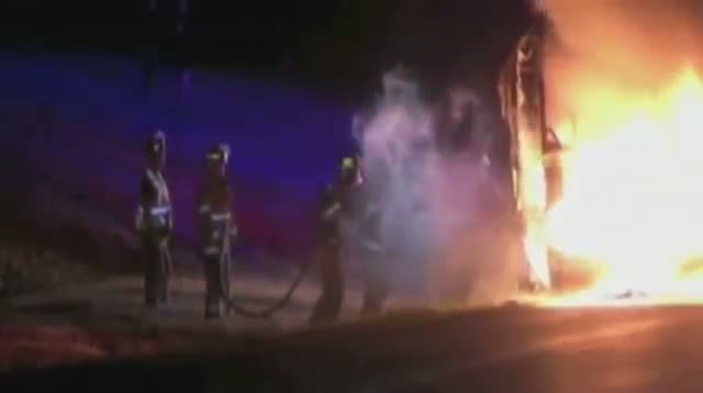 Charter Bus Erupts in Flames in Oklahoma
