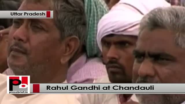 Rahul Gandhi addresses an election rally in Chandauli, Uttar Pradesh