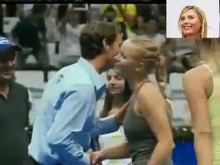 Roger Federer Kissing Maria Sharapova and Caroline Wozniacki 