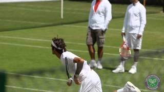 Roger Federer on the Wimbledon practice courts