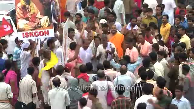 ISKCON devotees participate at Lord Jagannath's Rath yatra in Puri