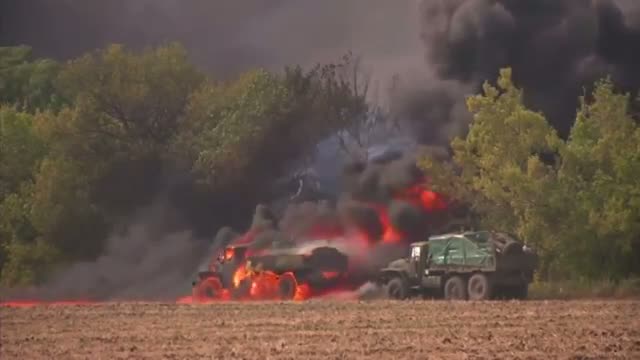 Military Vehicles in Flames in Ukraine