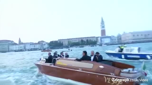 George Clooney leads a star studded parade of boats to Venice wedding