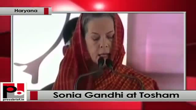 Sonia Gandhi speaks at Congress election rally at Tosham, Bhiwani in Haryana